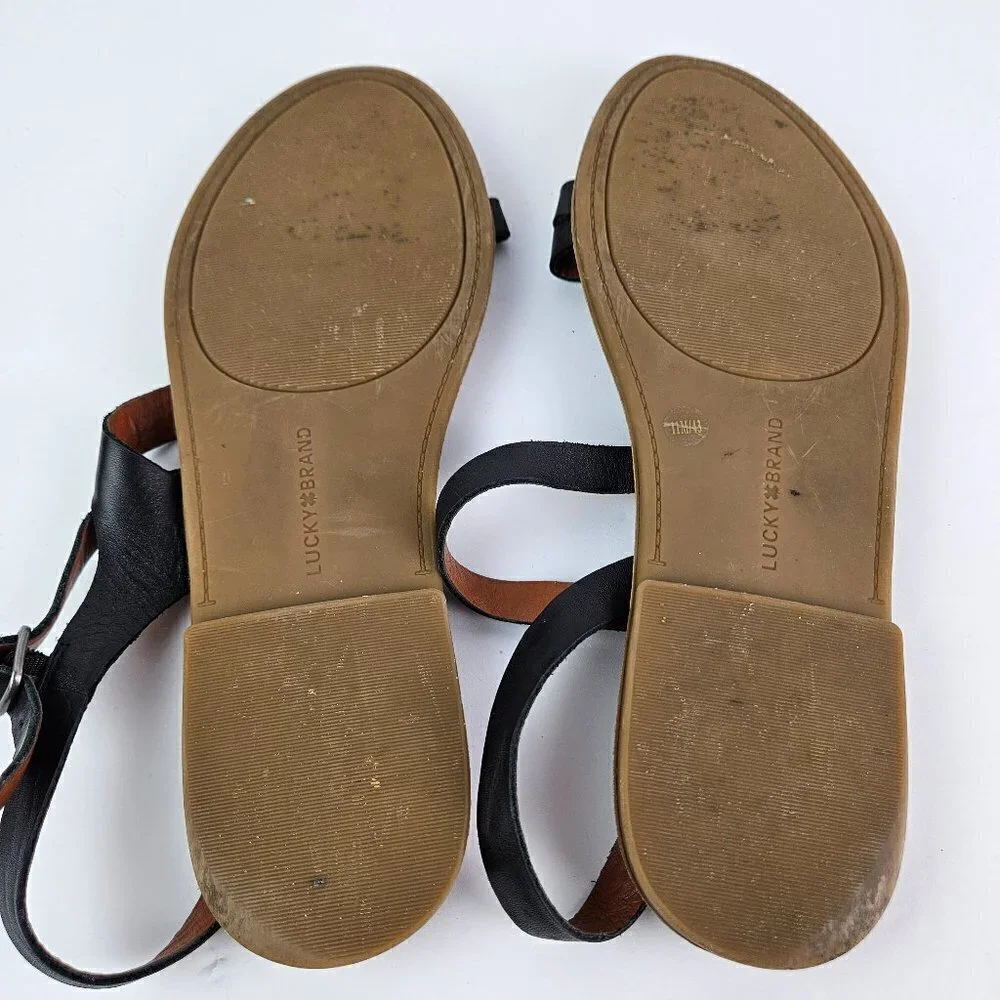 Lucky Brand Alexcia Black Leather Strappy Flat Sandal 11